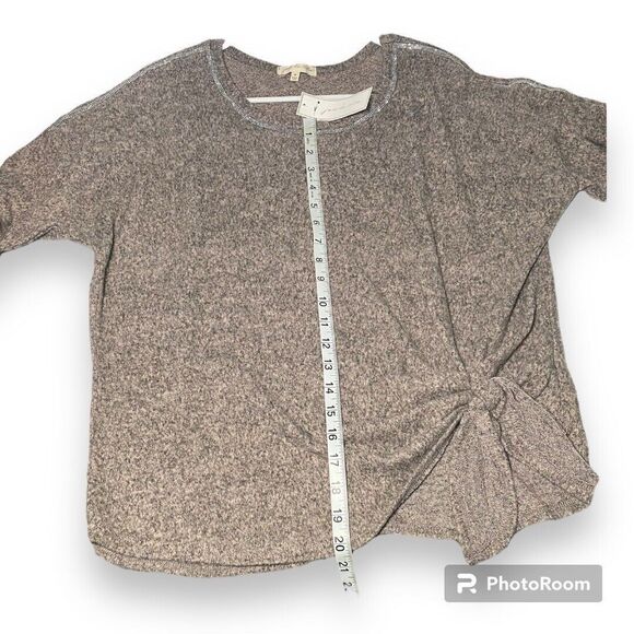 Joie de Vivre Womens Top Size M Gray Beaded Half Sleeve Tie Front Pullover Fall - Picture 5 of 8